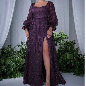 Plus Size Purple/Grape Embroidered Lace Gown